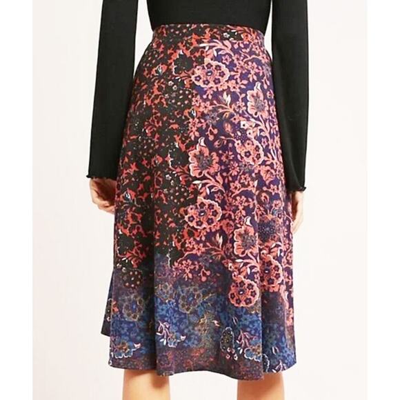 Maeve x Anthropologie Womens Floral Print Faux Wrap Side Tie Knit Skirt High Low - Picture 4 of 11